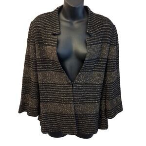 Ming Wing Black & Gold Metallic-Weave Striped Tweed Blazer Jacket Women's Medium